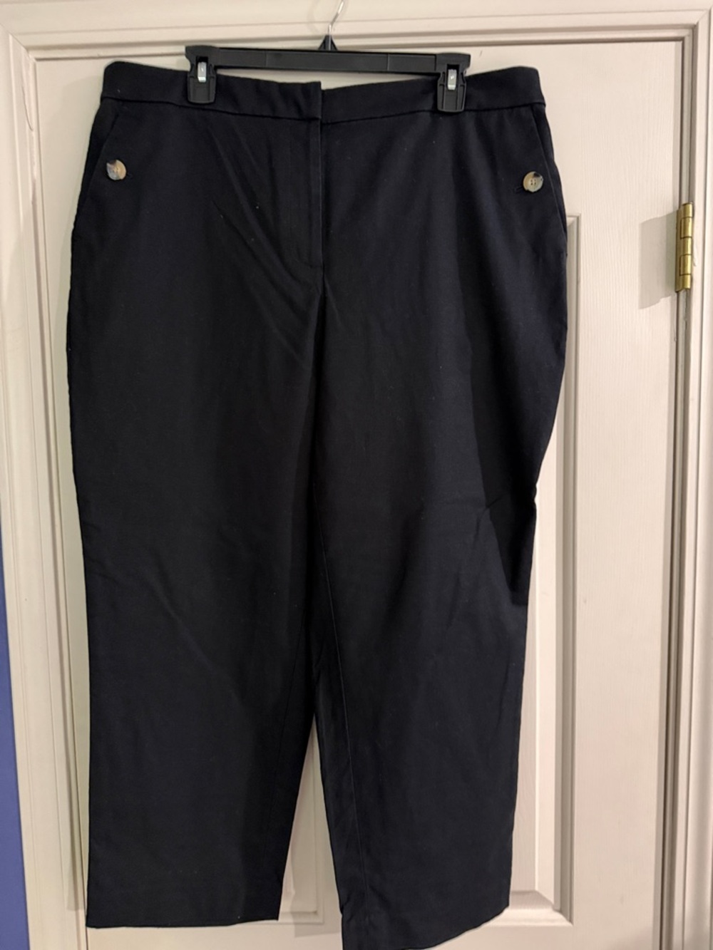 J. Crew Factory Navy-Black Capris with Decorative Buttons